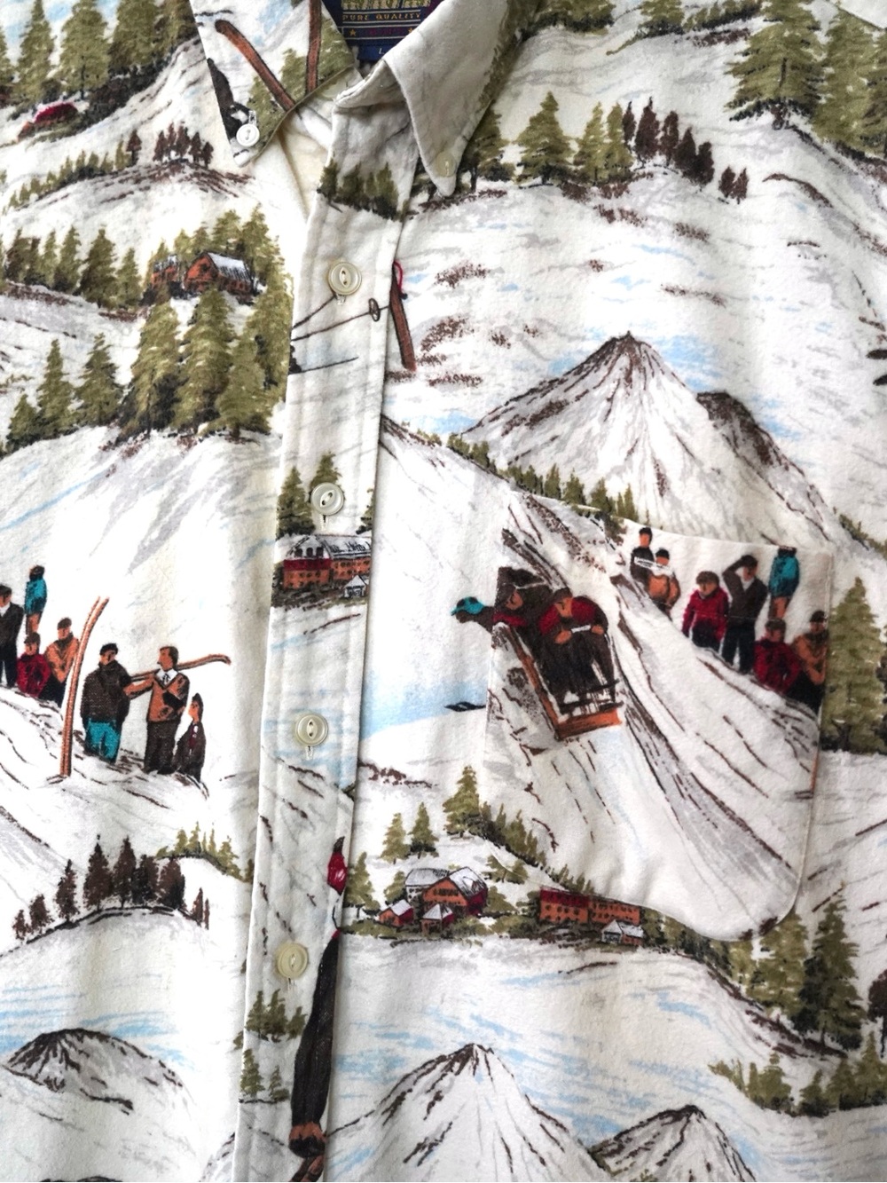 Chaps Ralph Lauren Vintage Ski Scene Flannel Shirt Size Large - Picture 2 of 10